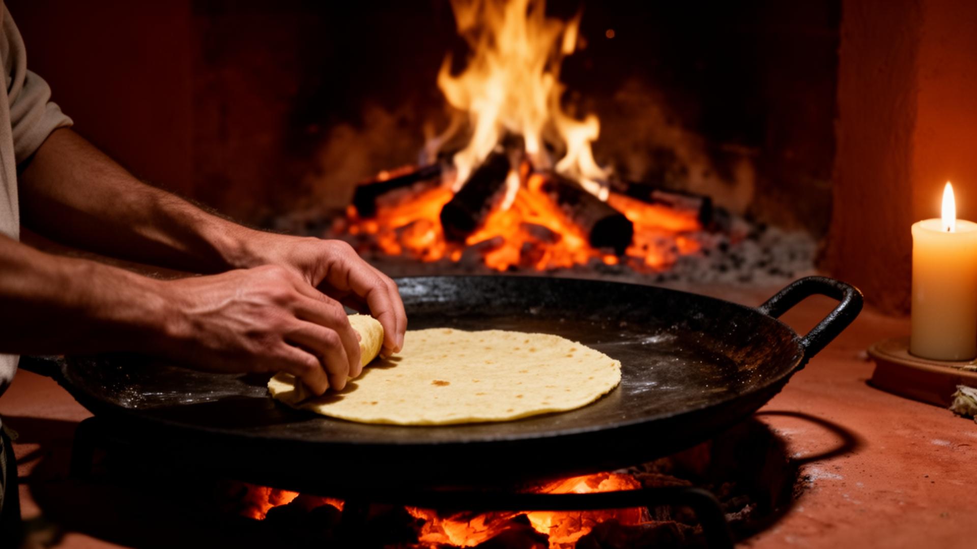 Manos haciendo tortillas sobre el comal